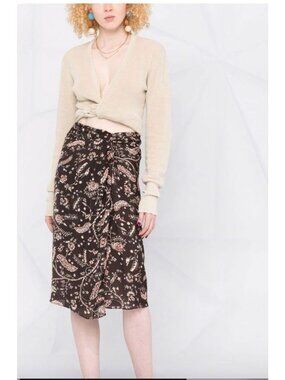 BA&SH Camille Black Floral Print Skirt Size 8